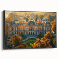 Black and white framed canvas of a vintage Latvian landscape, ideal for bedroom decor.