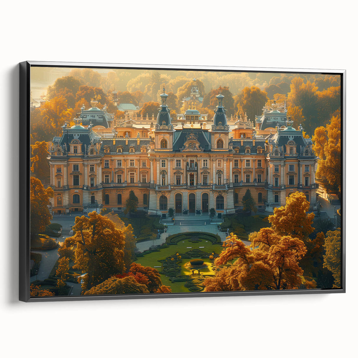 Black and white framed canvas of a vintage Latvian landscape, ideal for bedroom decor.