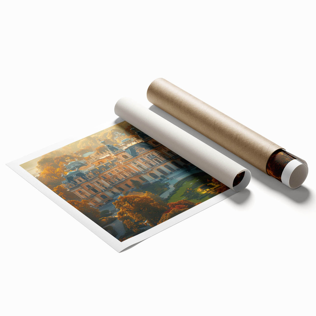 Extra large rolled print of a serene Latvian landscape with lush greenery and floral elements.