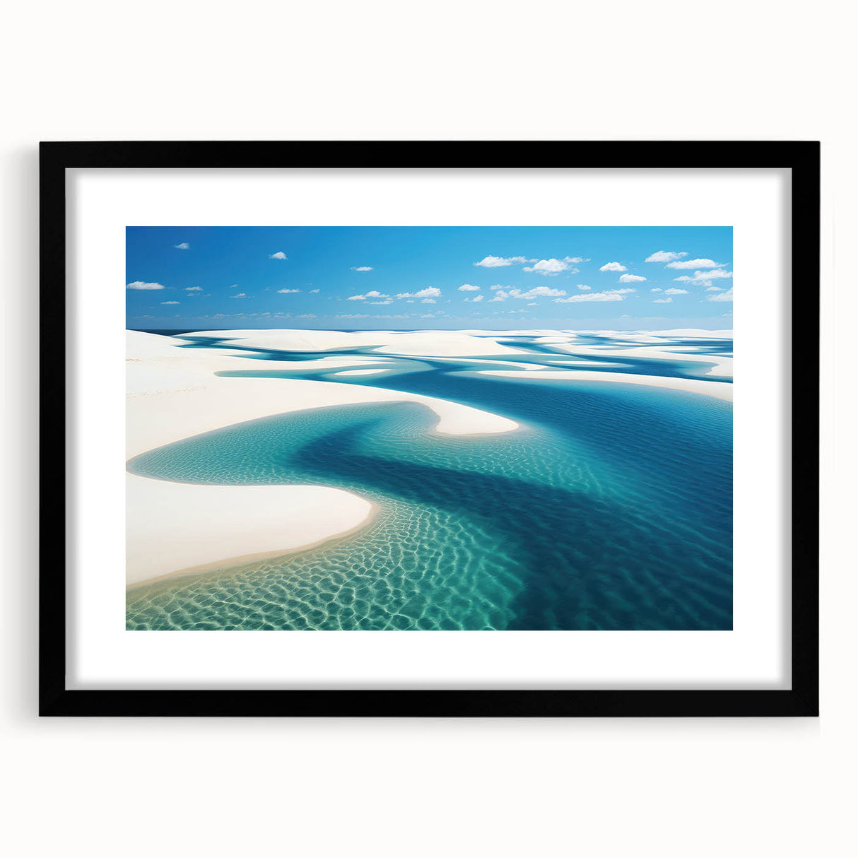 Extra large abstract art print featuring colorful, textured scenery of Brazil in a black frame, ideal for living room decor.