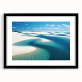 Extra large abstract art print featuring colorful, textured scenery of Brazil in a black frame, ideal for living room decor.