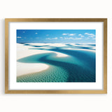 Extra large abstract art print depicting a textured Brazilian landscape in earthy tones, framed in gold.