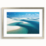 Textured abstract art print depicting a stylized Brazilian landscape in muted earth tones, framed in silver.
