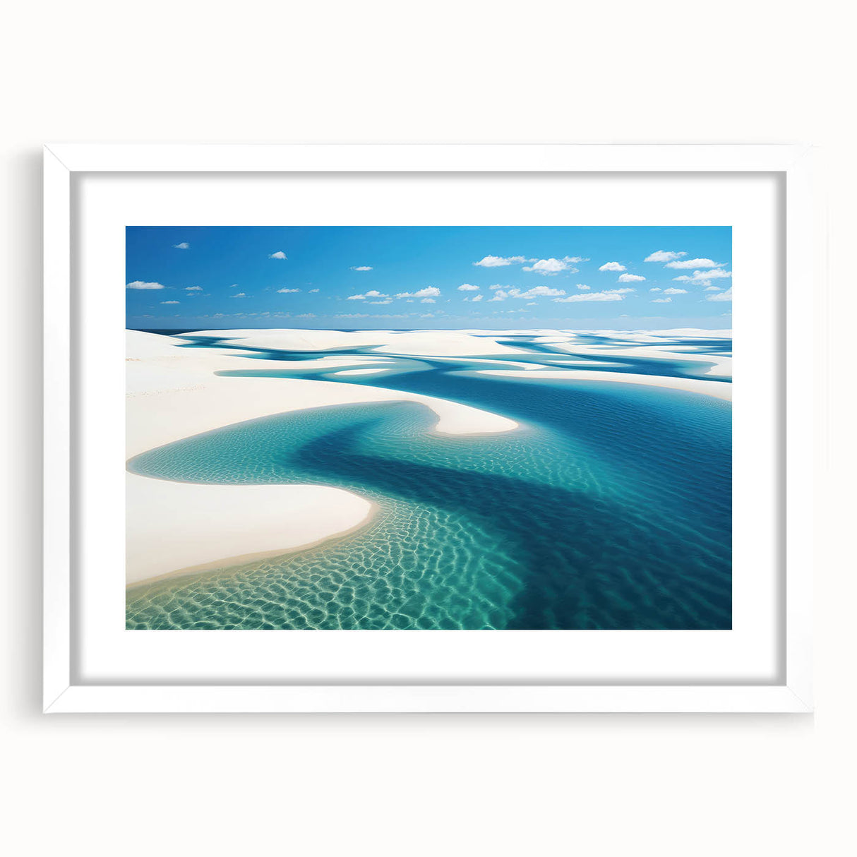 Abstract art print of a stylized Brazilian landscape in muted earth tones on a framed white mat.