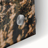 Large abstract wall art depicting autumnal trees in orange and brown hues on acrylic glass, ideal for dining room art.