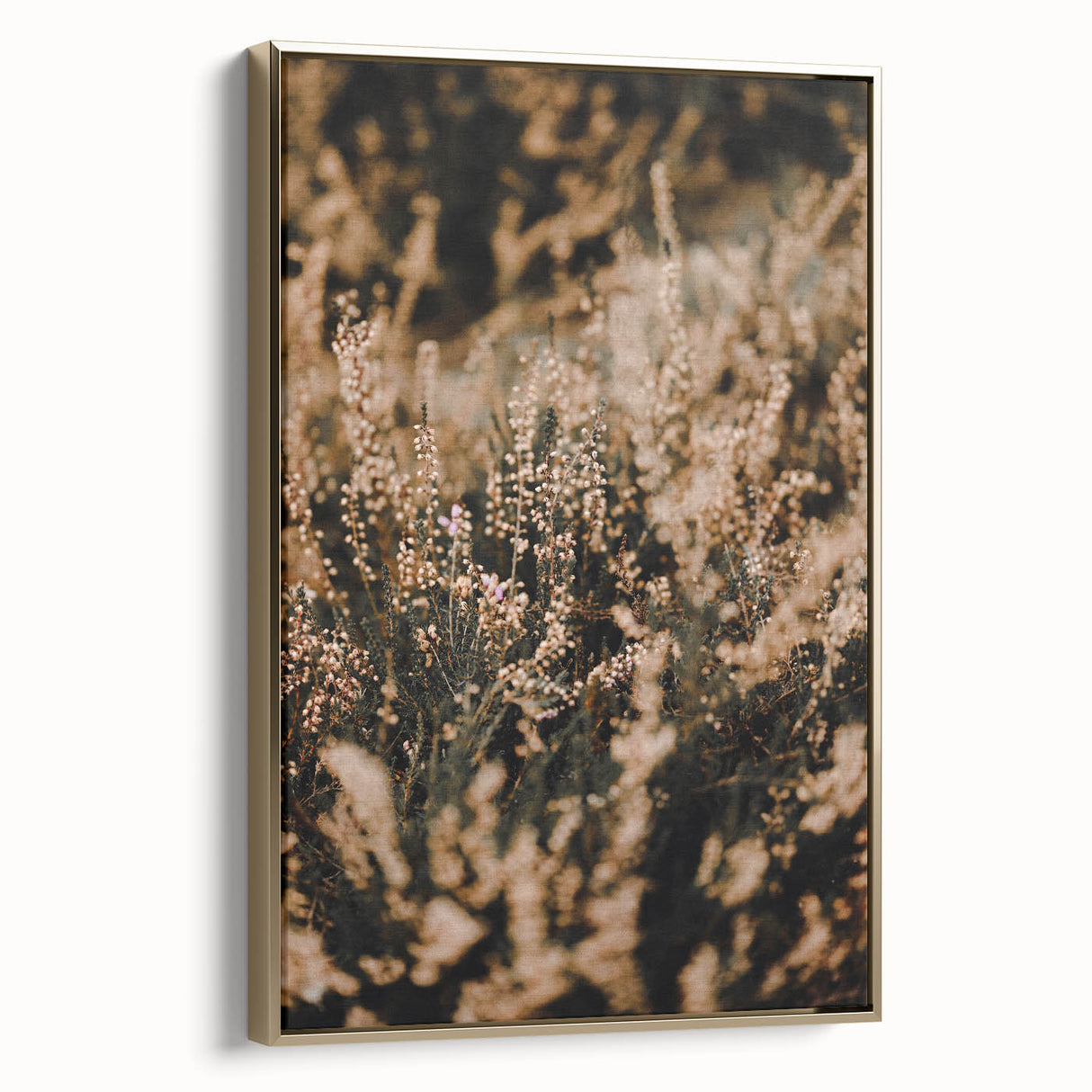 Framed canvas depicting a vintage-style autumn landscape with muted gold and black tones, ideal for bedroom wall decor.