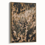 Framed canvas depicting a vintage-style autumn landscape with muted gold and black tones, ideal for bedroom wall decor.