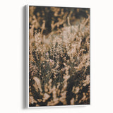 Vintage poster art depicting autumn scenery in vibrant orange and red tones on a large framed canvas.