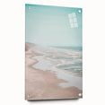 Large abstract wall art on acrylic glass featuring swirling blue and white patterns.