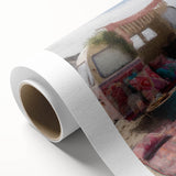 Art deco poster of a colorful caravan on rolled canvas, ideal for nursery wall decor.