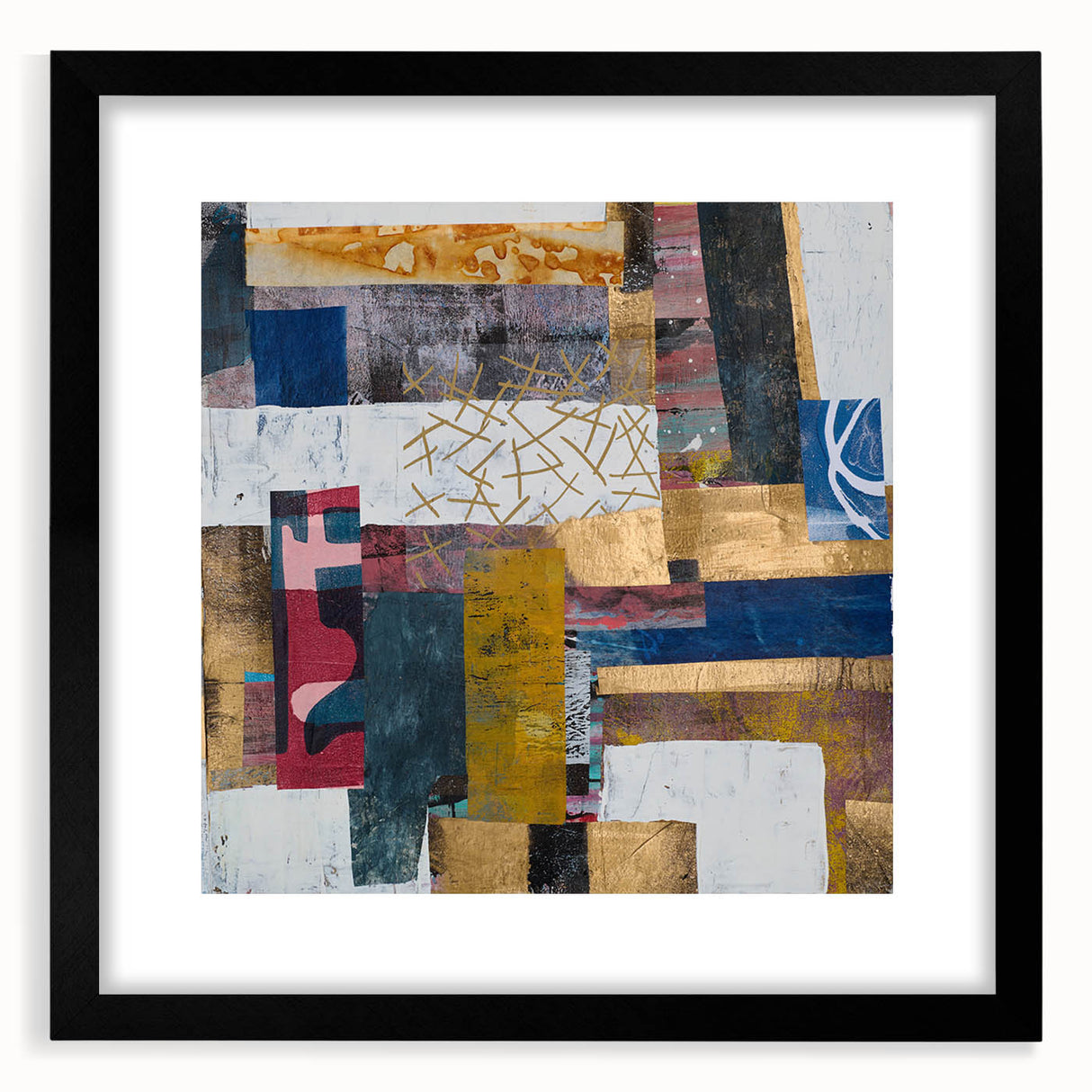 Abstract Bedroom Wall Art – Modern Framed Canvas Print with Gold