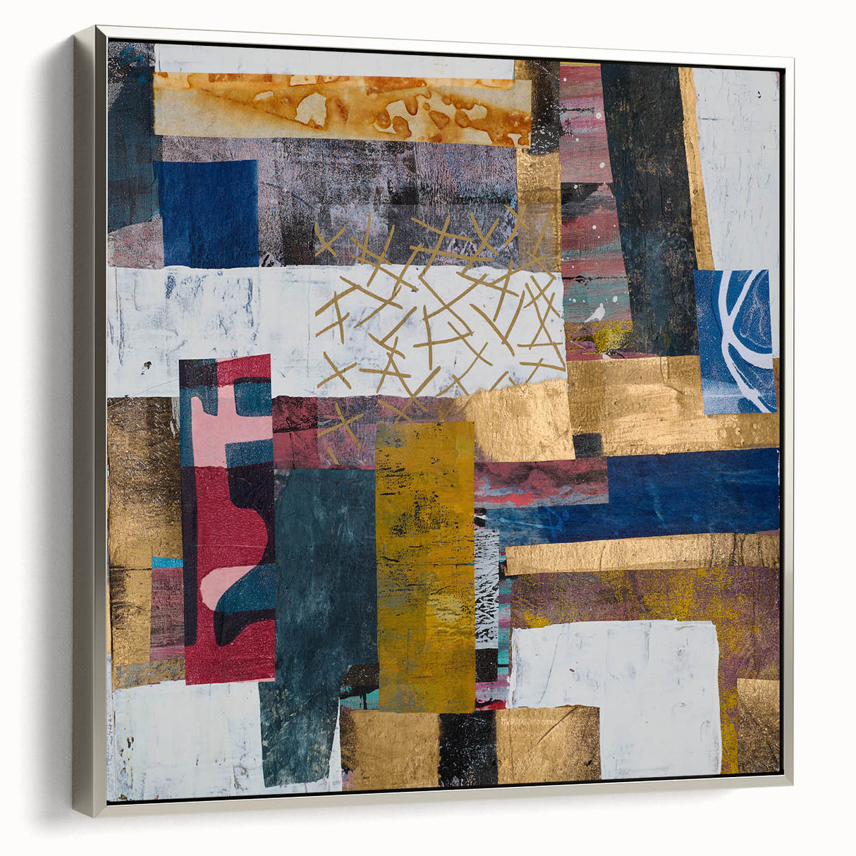 Abstract Bedroom Wall Art – Modern Framed Canvas Print with Gold
