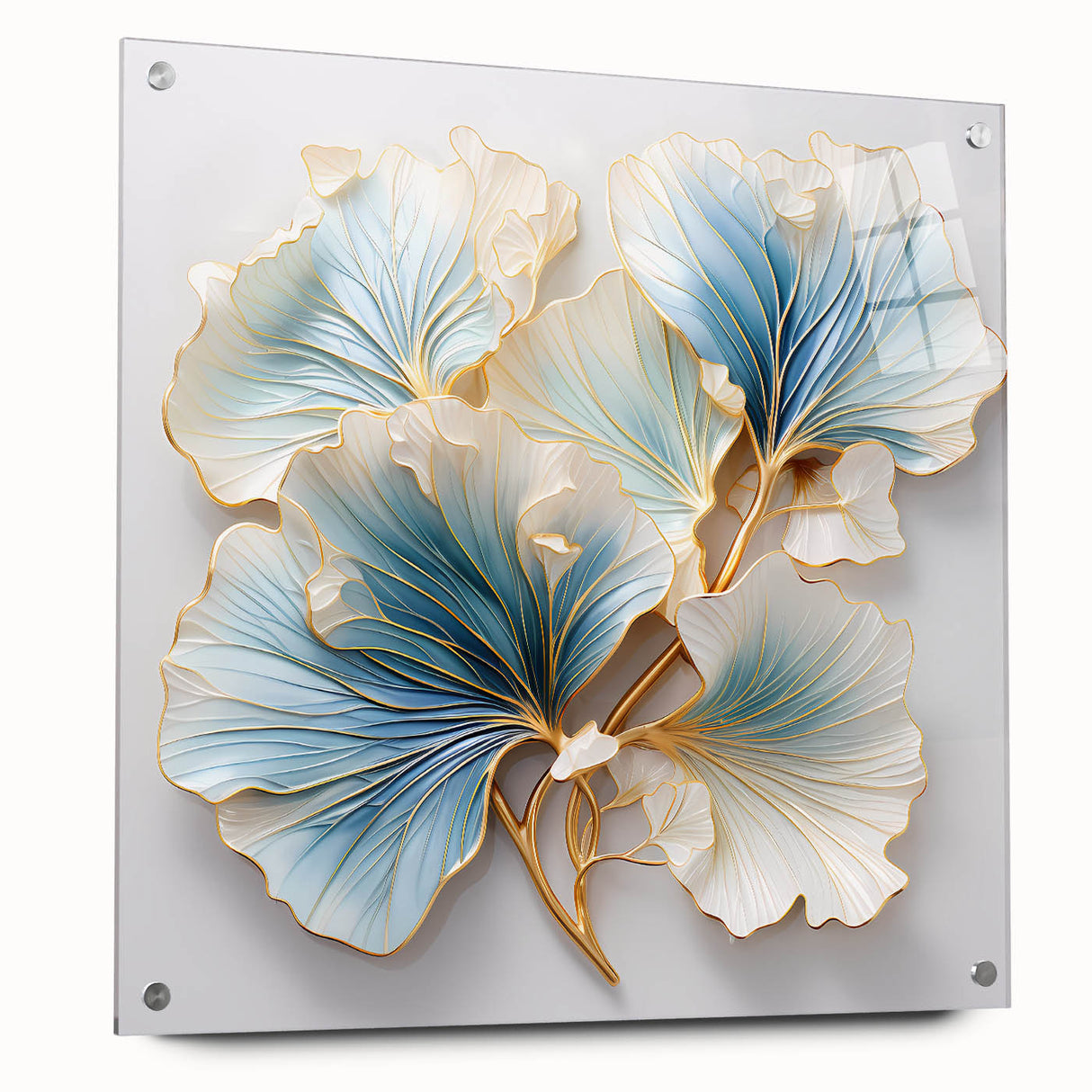 Dining Room Wall Art - Elegant Blue and Gold Floral Decor