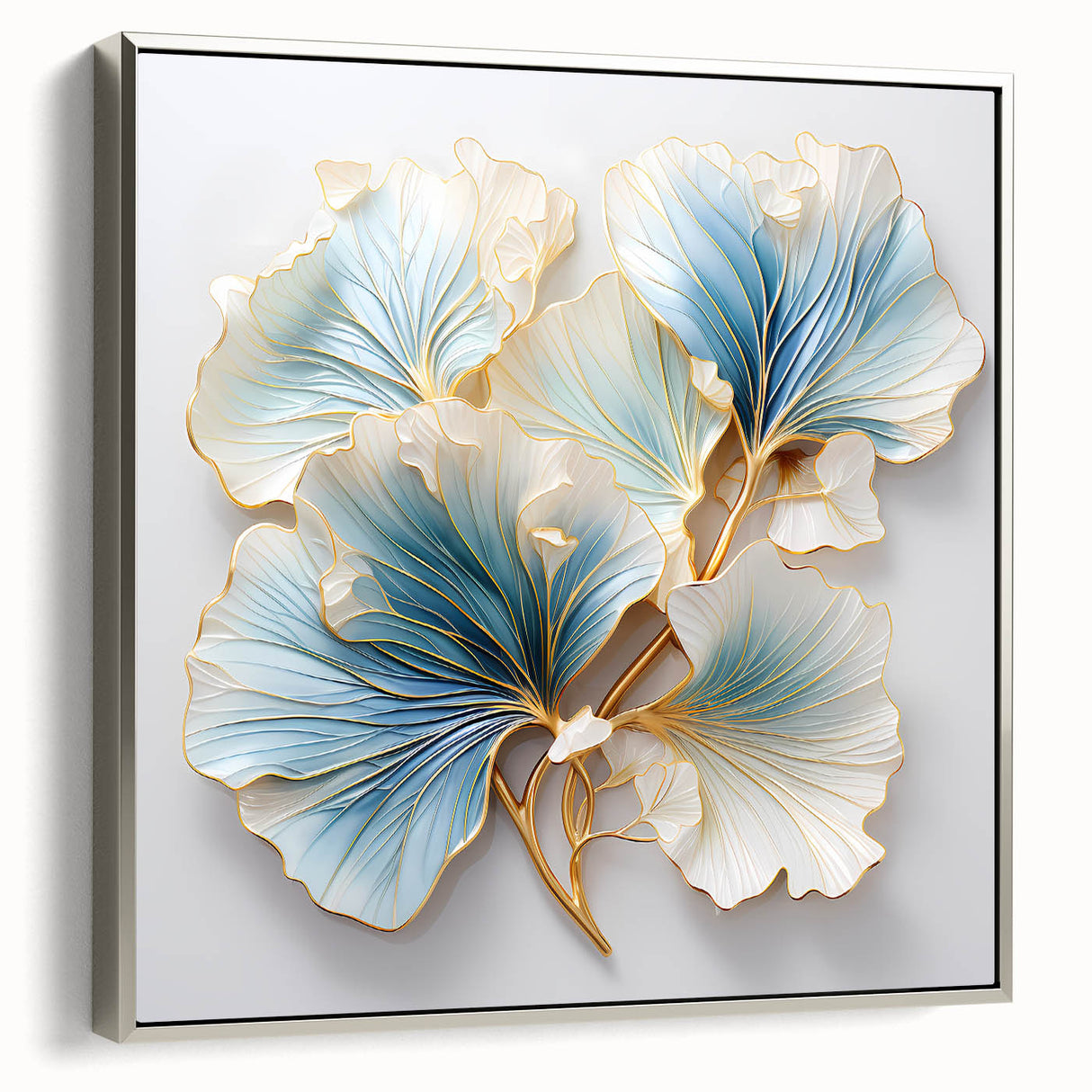 Dining Room Wall Art - Elegant Blue and Gold Floral Decor