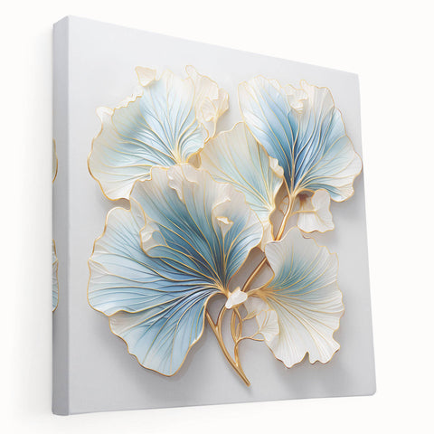 Dining Room Wall Art - Elegant Blue and Gold Floral Decor