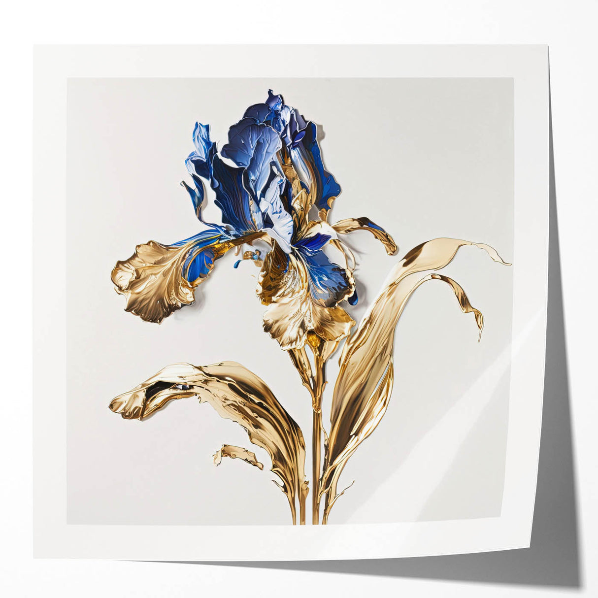 Elegant Blue & Gold Floral Living Room Wall Art – Modern Canvas