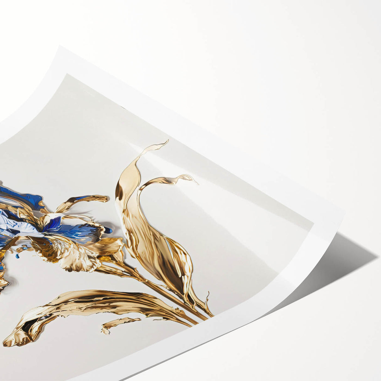 Elegant Blue & Gold Floral Living Room Wall Art – Modern Canvas