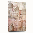 Abstract architectural wall art displayed on acrylic glass, showcasing a modern design with geometric shapes and vibrant colors, mounted with pins for a sleek presentation.