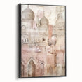Framed abstract architecture wall art in black, showcasing geometric shapes and lines, viewed from the side against a neutral backdrop, perfect for modern decor.