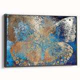 Framed canvas artwork showcasing a vibrant animal design on a black background, viewed from the side, ideal for home decor and art enthusiasts.