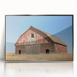 Framed acrylic landscape artwork showcasing a serene barn scene with vibrant colors, designed to enhance home decor and evoke a rustic charm in living spaces.
