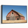 Landscape-oriented canvas print showcasing a barn design framed in black. The artwork features rustic colors and textures, perfect for home decor.