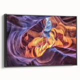 Framed canvas artwork showcasing a vibrant landscape of canyons, featuring rich earthy tones and dramatic textures, perfect for adding depth to home decor.