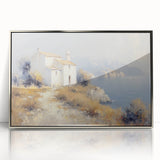 Framed acrylic artwork depicting serene countryside landscapes with vibrant green fields and blue skies, enhancing home decor with a modern touch.