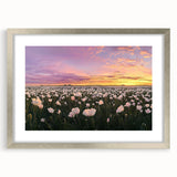 Silver-framed landscape artwork featuring vibrant fields and a textured mat, ideal for home decoration or office spaces, showcasing natural beauty and elegance.