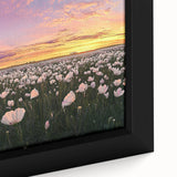 Framed canvas art depicting a vibrant landscape scene with lush green fields and a clear blue sky, showcasing intricate details and vivid colors, ideal for home décor.
