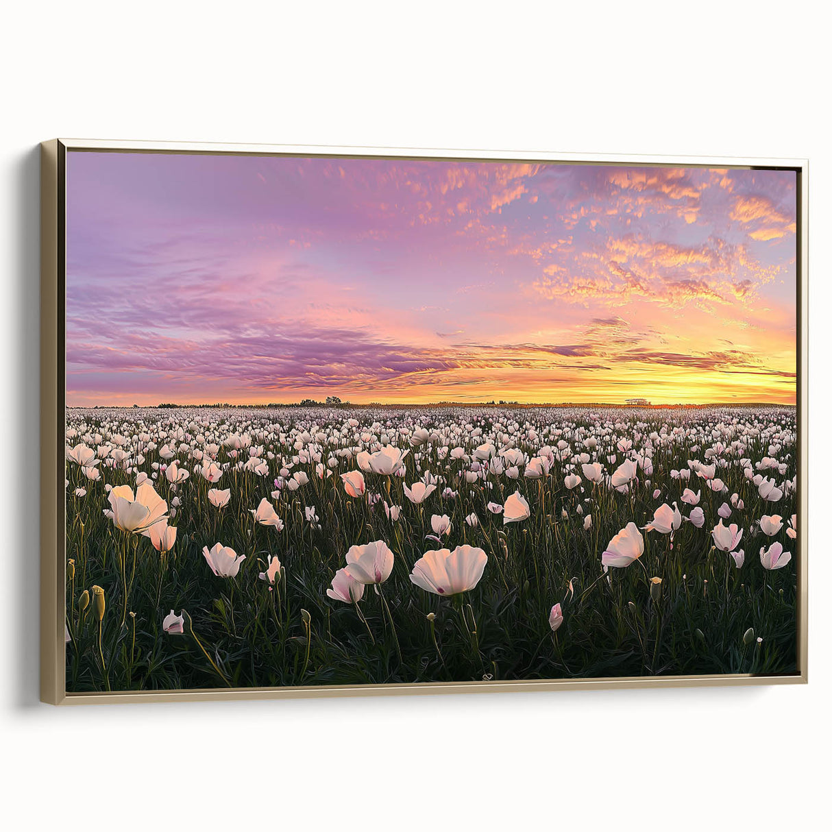 Framed canvas artwork depicting a vibrant landscape of golden fields, showcasing rich colors and intricate details, ideal for enhancing home decor.