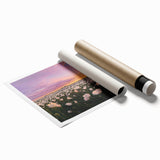 Vibrant landscape print showcasing rolling fields under a bright blue sky, expertly rolled and packaged in a protective cardboard tube for easy display.