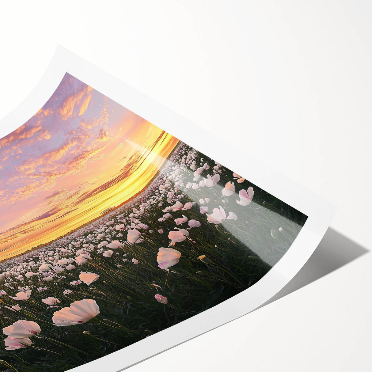 Vibrant rolled canvas print showcasing a stunning landscape with lush green fields under a blue sky, designed for home decor and artistic display. Perfect for nature lovers.