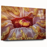 Large abstract floral art on acrylic glass in soft pink and white, ideal for bedroom or dining room decor.