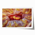 Close-up floral art on rolled print featuring vivid pink and green tones, suitable for dining room or bathroom wall decor.