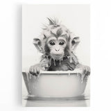 Bathroom Wall Art - Adorable Monkey Bath Scene Minimalist Decor