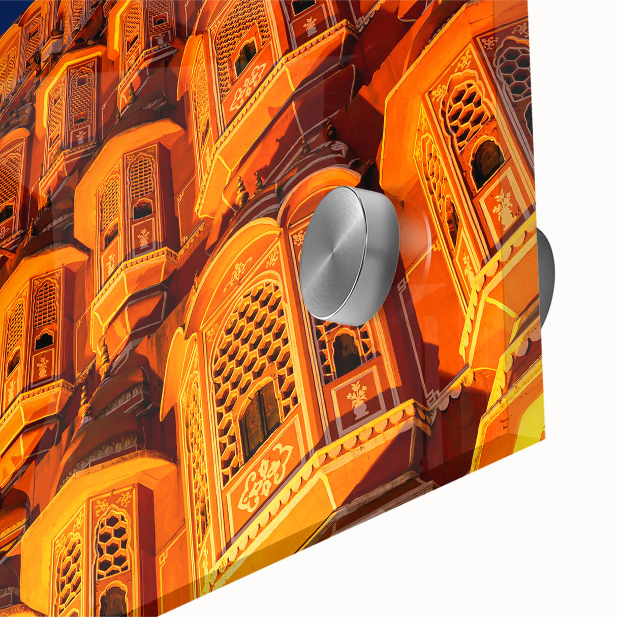 Large abstract wall art featuring a vibrant, colorful Indian landscape on acrylic glass.
