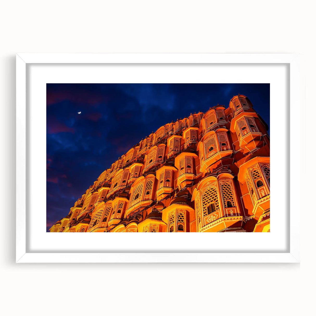 Abstract art print of a stylized Indian landscape in muted earth tones on a framed white mat, suitable for dining room decor.