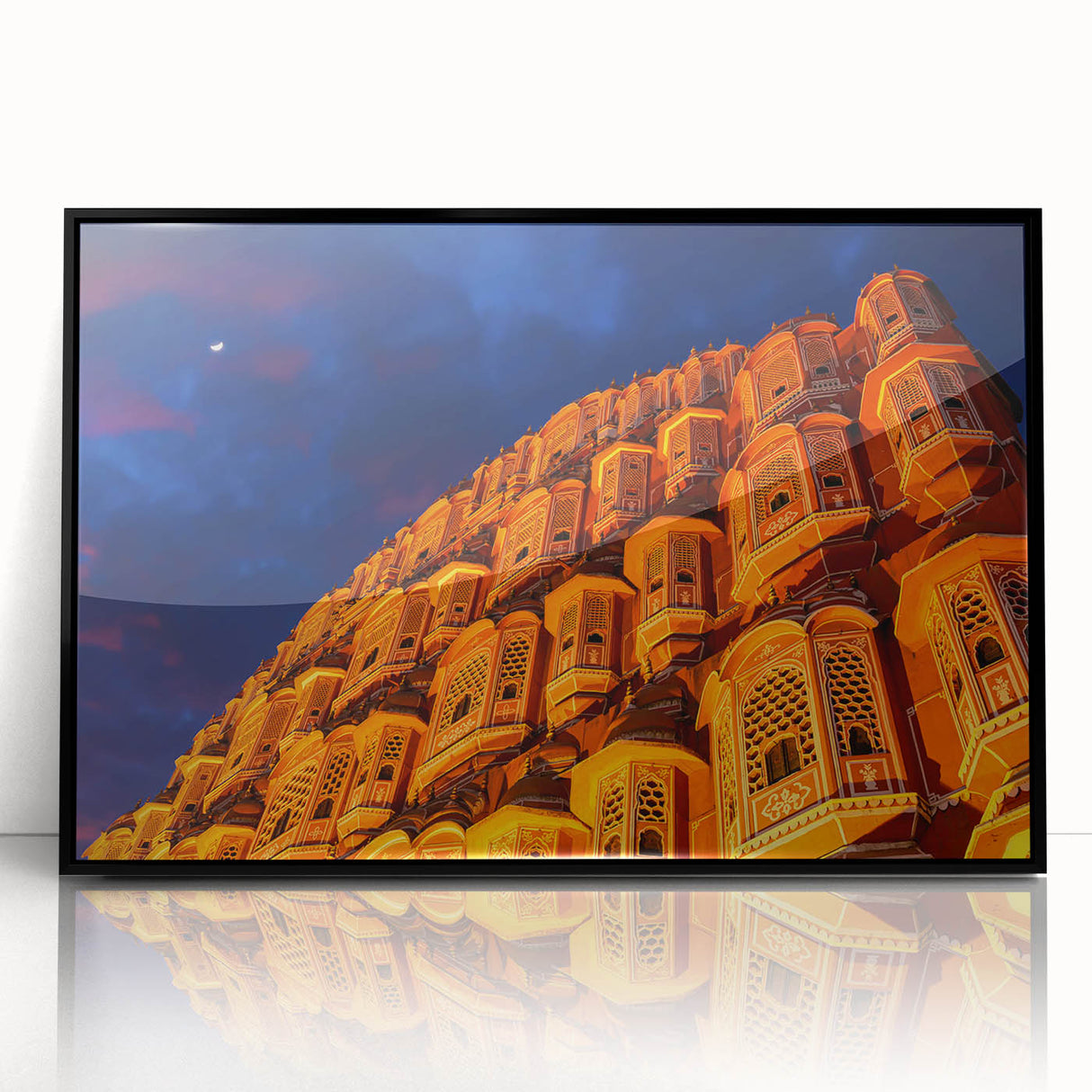 Large abstract wall art depicting an Indian scenery in muted earth tones on a framed acrylic.