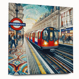 Acrylic print of abstract London skyline in muted gray and blue tones, ideal for bedroom or dining room art.