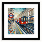 Extra large abstract art print of colorful London scenery on textured canvas, ideal for living room decor.