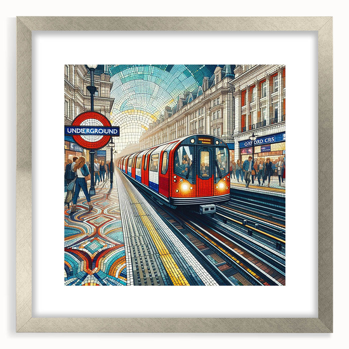 Extra large wall art featuring abstract depiction of London's skyline in muted gray and silver tones.