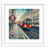 Textured abstract art print of London scenery in muted colors on a white framed mat, suitable for bedroom art.
