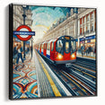 Black and white vintage poster art of London landscape on framed canvas, ideal for bedroom decor.