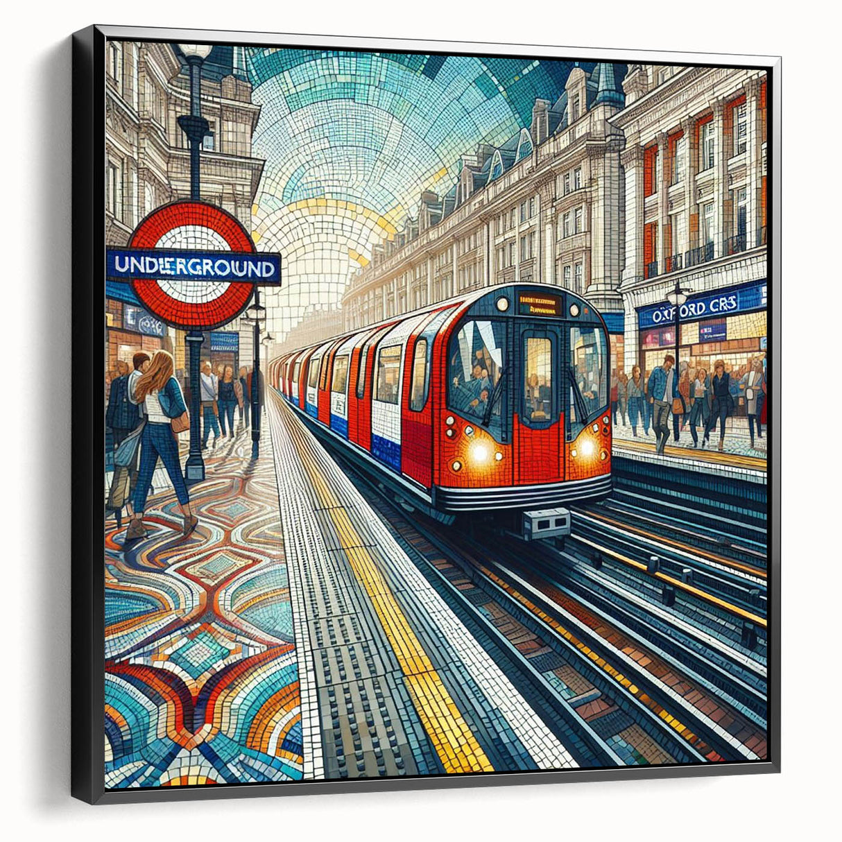 Black and white vintage poster art of London landscape on framed canvas, ideal for bedroom decor.