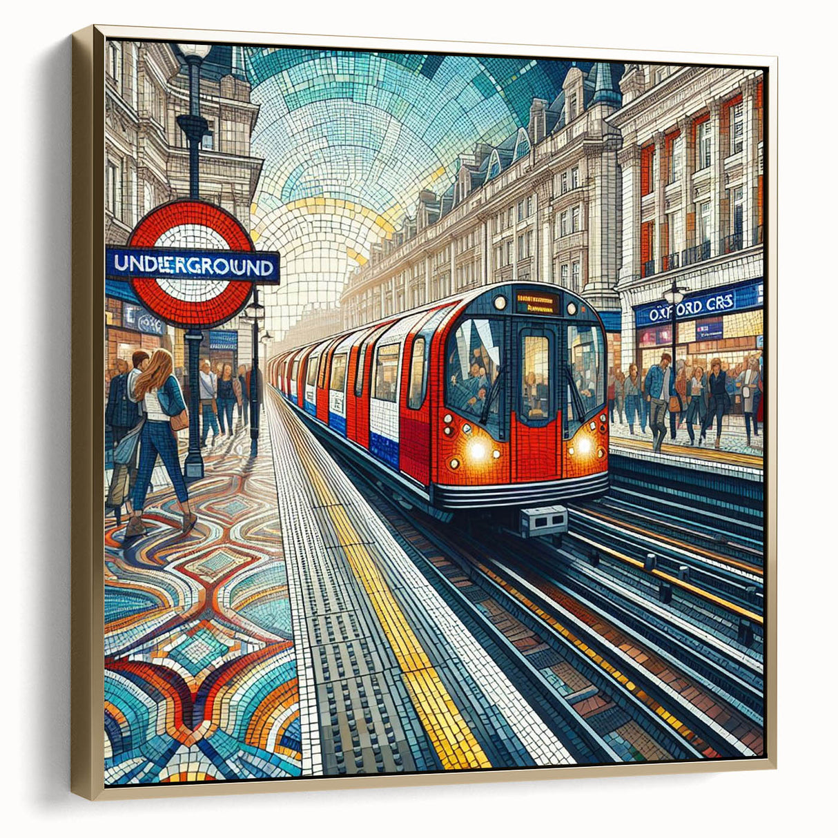 Landscape painting of London in muted silver and gold tones on framed canvas, ideal for bedroom wall decor.