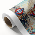 Art Deco poster of London scenery in muted pastel colors, ideal as nursery wall art or dining room decor.