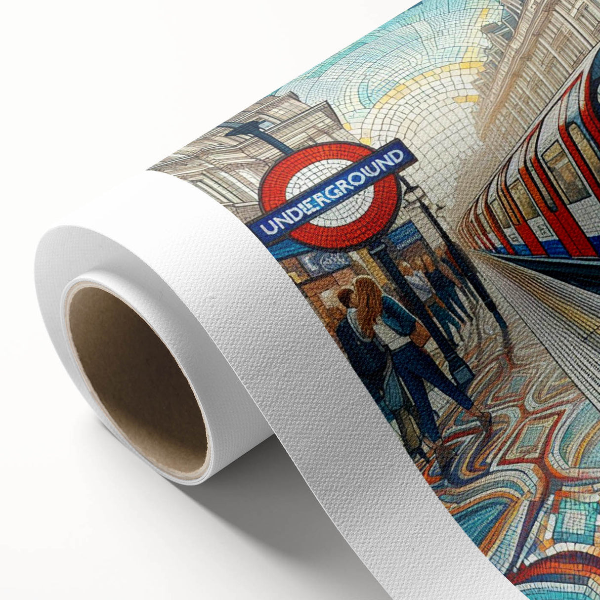 Art Deco poster of London scenery in muted pastel colors, ideal as nursery wall art or dining room decor.