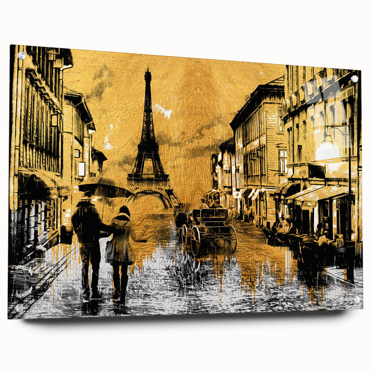 Acrylic print of Paris scenery in muted colors, ideal for dining room decor.