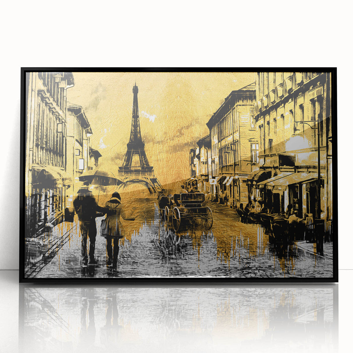 Large abstract wall art of Paris skyline in black and white tones on framed acrylic, suitable for modern living room decor.
